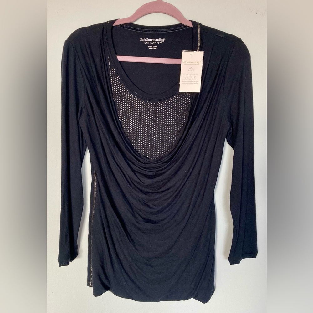 Soft Surroundings - Soft Stretchy Top with Embellished Neckline